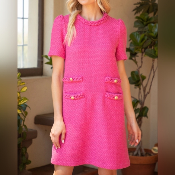 #284 🛑M, L  HIGH END Fabulous Braid Neck Front Pocket Tweed Dress - Picture 3 of 5